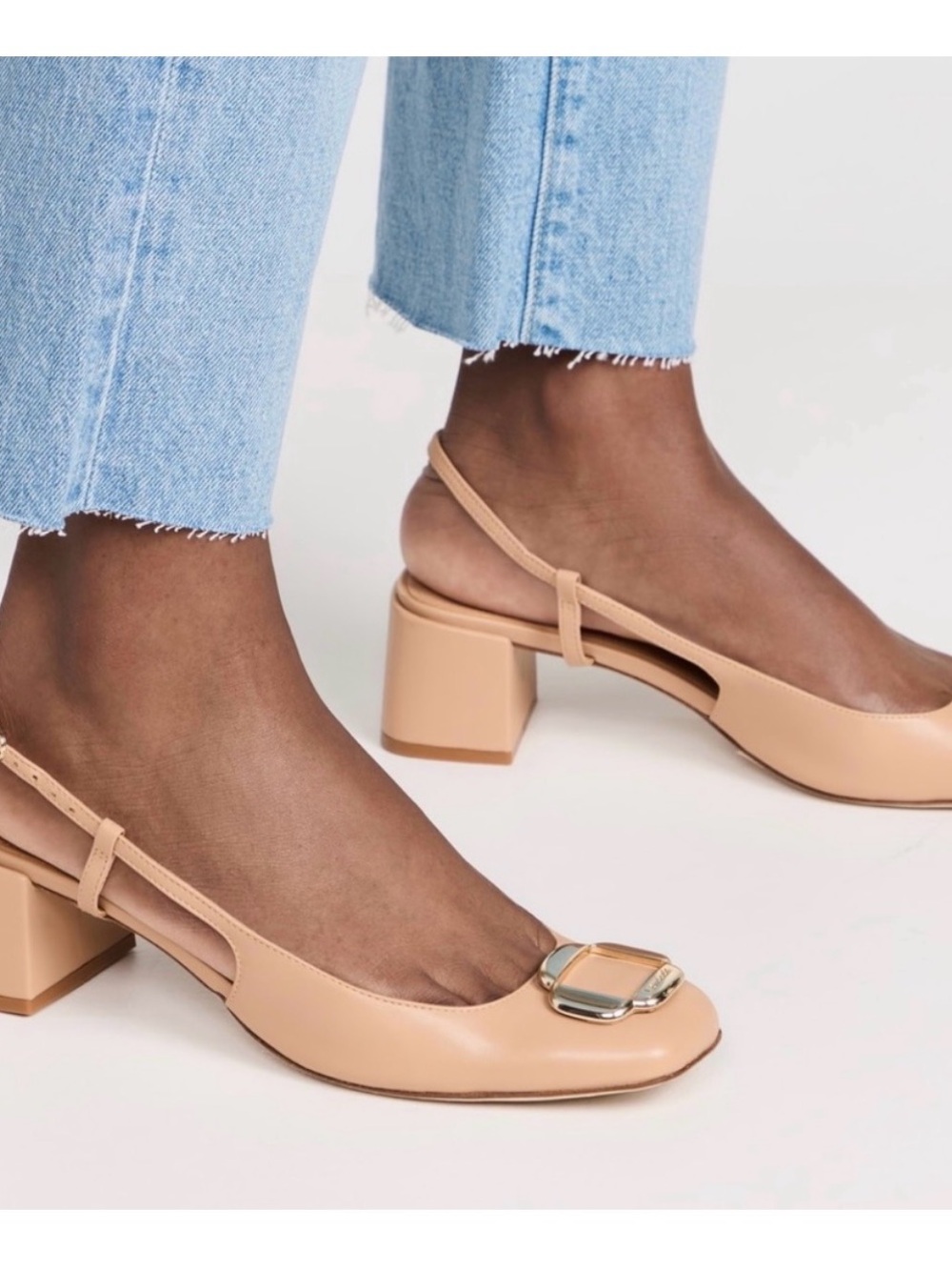 Larroude  Maria Slingback Block Heel Pumps Tan Camel